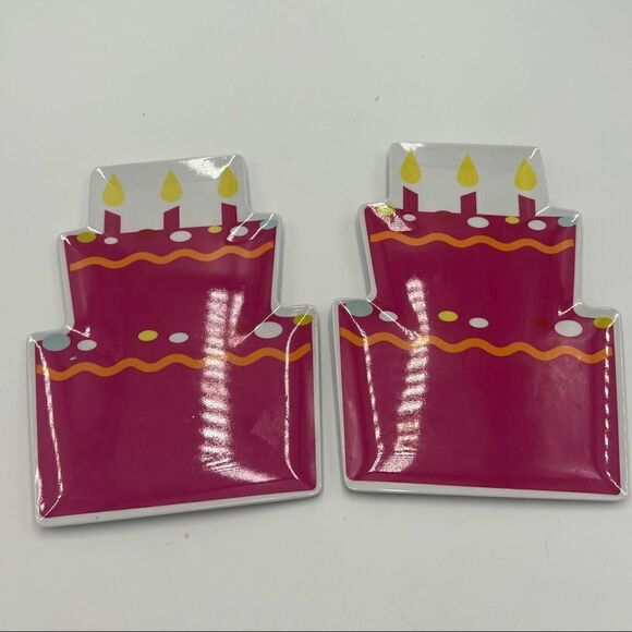Set of 2 Swoozie’s Melamine Birthday Cake Plates - Picture 1 of 8